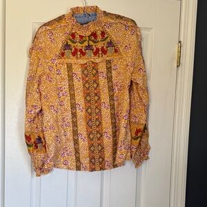 Embroidered Boho Peasant Top in Mustard Yellow